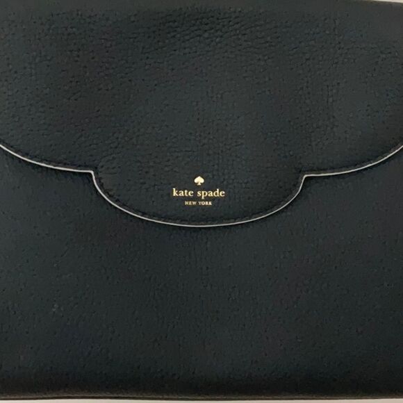KATE SPADE NWT LEEWOOD PLACE MAKAYLA SCALLOP FULL SIZE BLACK SATCHEL BAG CROSS - Picture 7 of 15